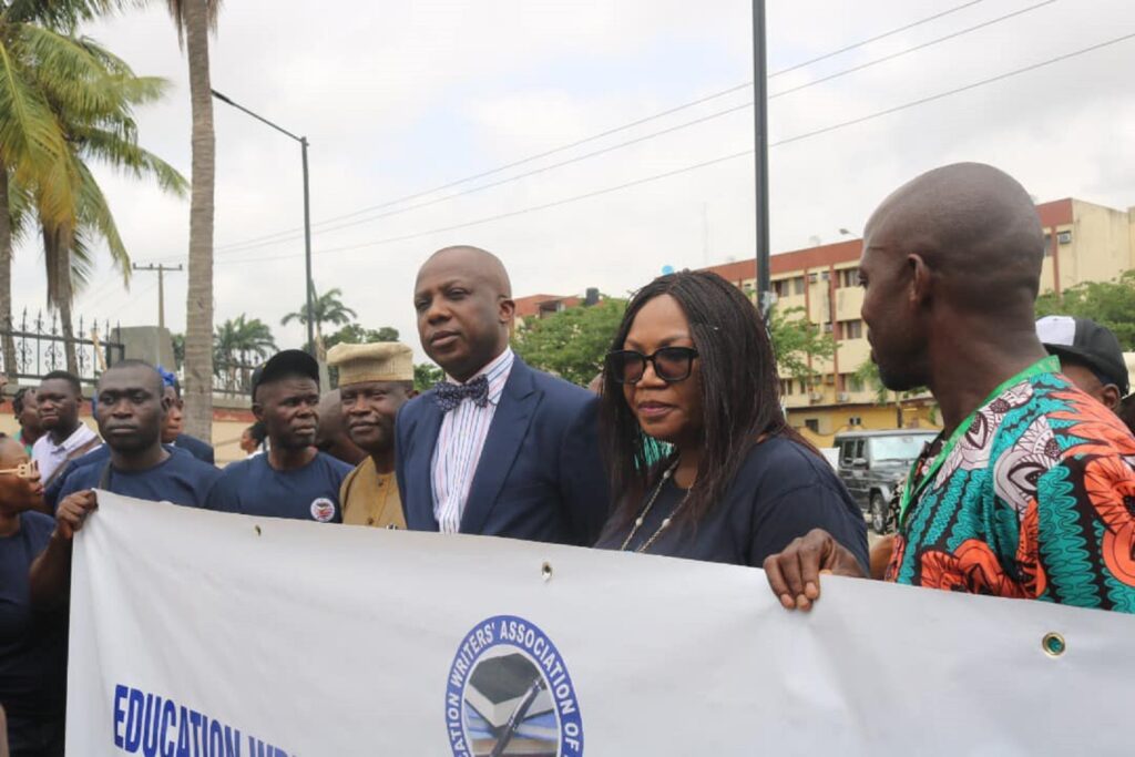 CPE Convener, Mrs Yinka Ogunde, SA to Lagos State Governor on Education at the protest scene