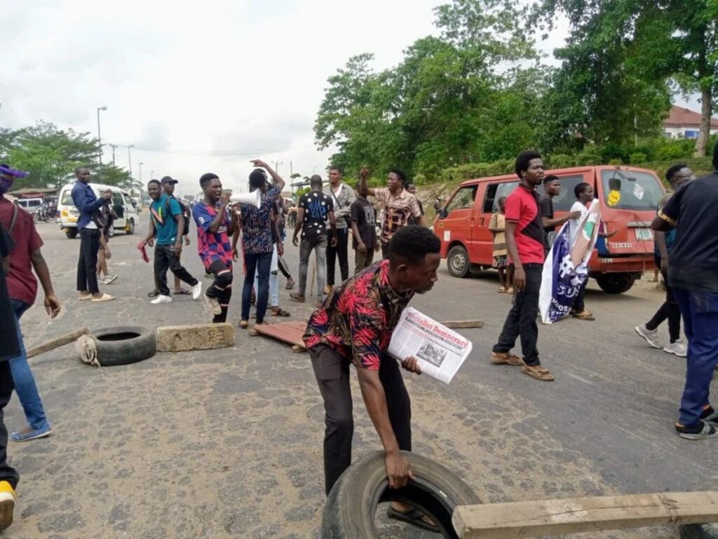 Students protesting the ASUU strike